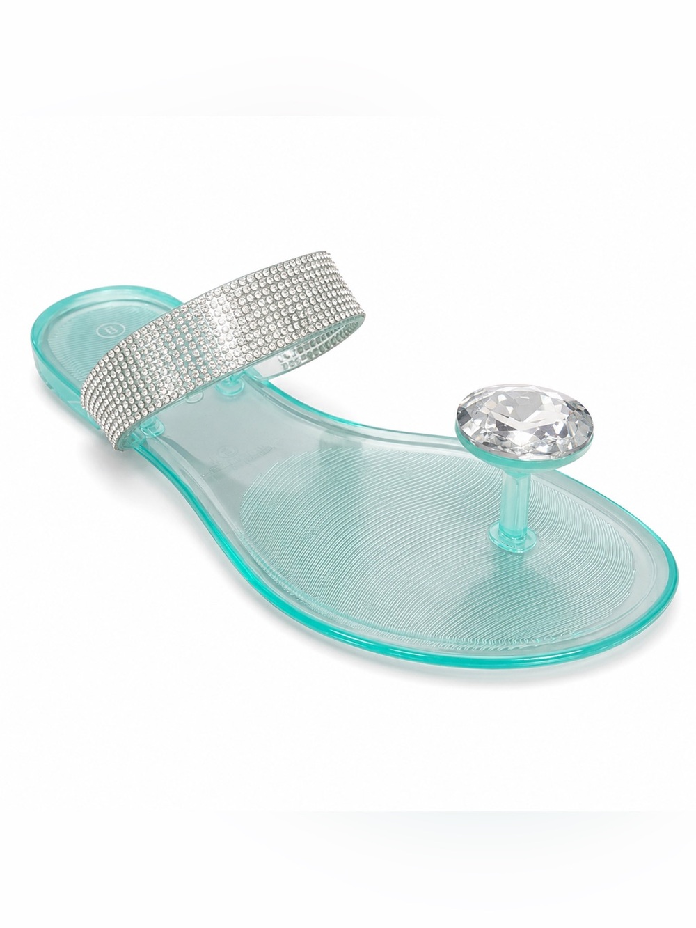 Crystal Toe-Post Jelly Sandal in Aqua with Rhinestone Strap